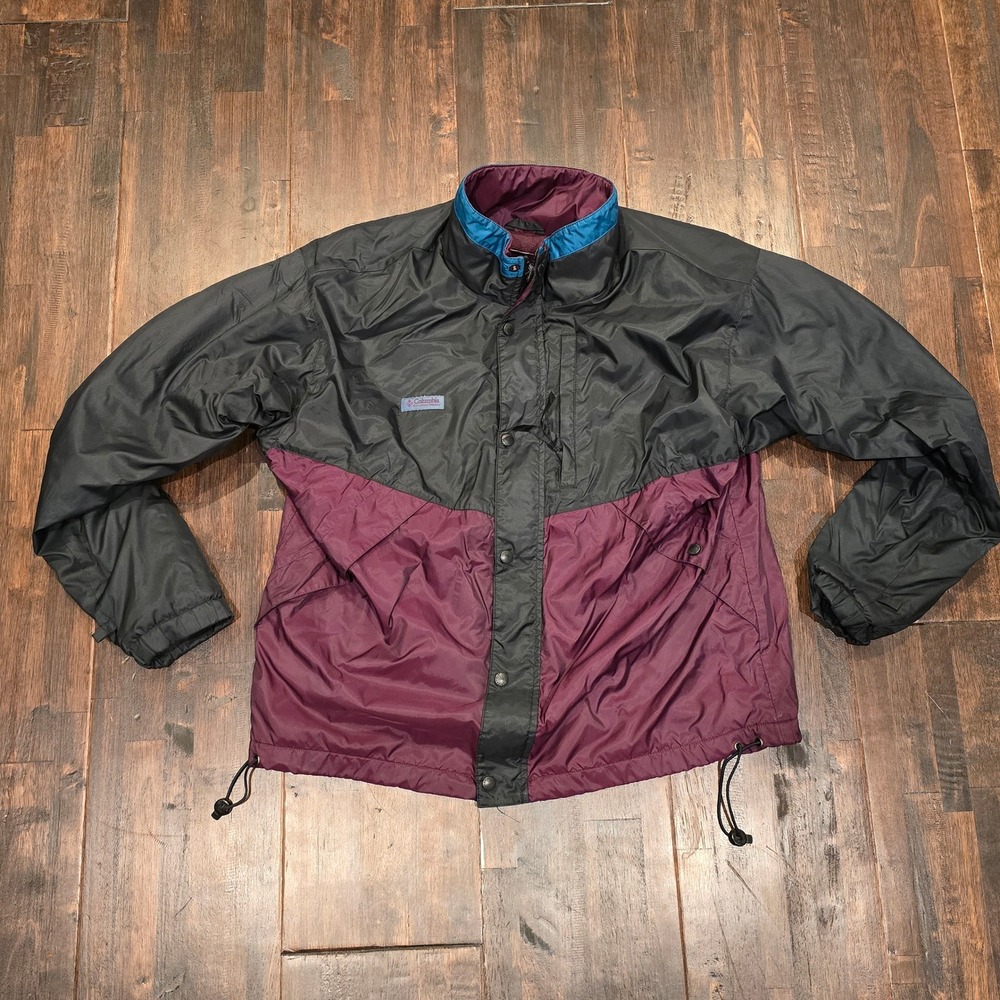 Vintage Columbia Color‎ Block Windbreaker Jacket Mens Burgundy Black Medium